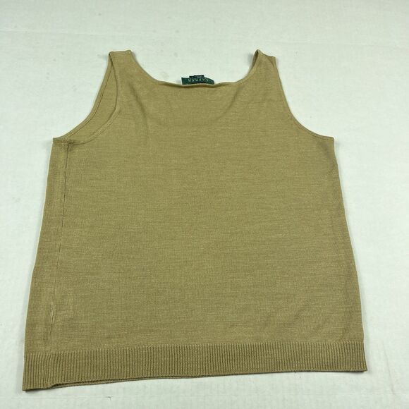 Lauren Ralph Lauren Womens Silk Sweater Tank Gold Knit Sleeveless Knit Top Large - Picture 8 of 9